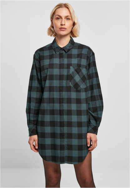 Urban Classics Damen Kleid Ladies Oversized Check Flannel Shirt Dress Jasper/Black