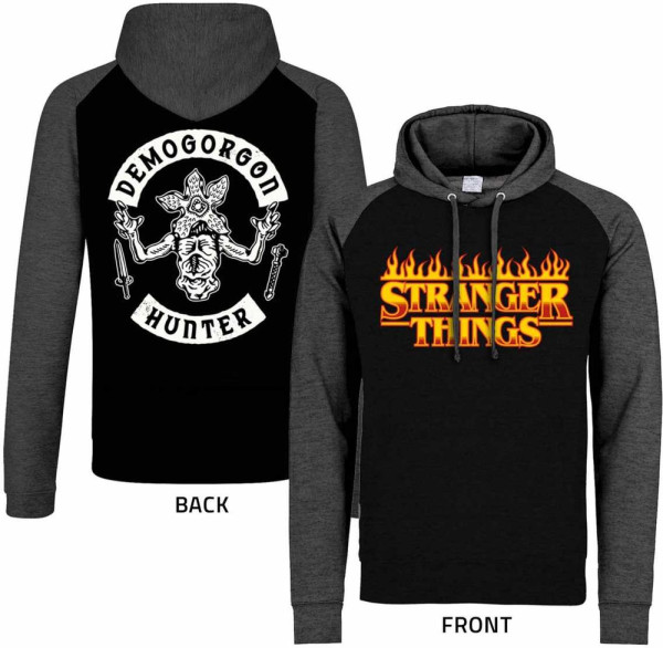 Stranger Things - Flaming Logo (SuperHeroes Inc. Contrast Pullover) Hoodie Black