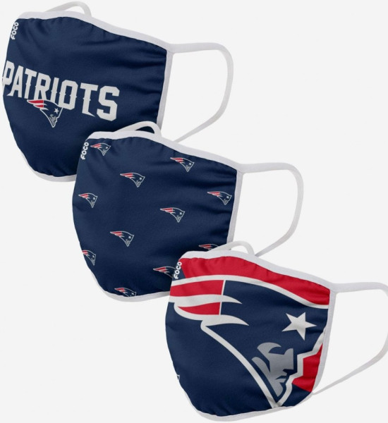 New England Patriots 3er-Pack Gesichtsmasken American Football NFL Blau