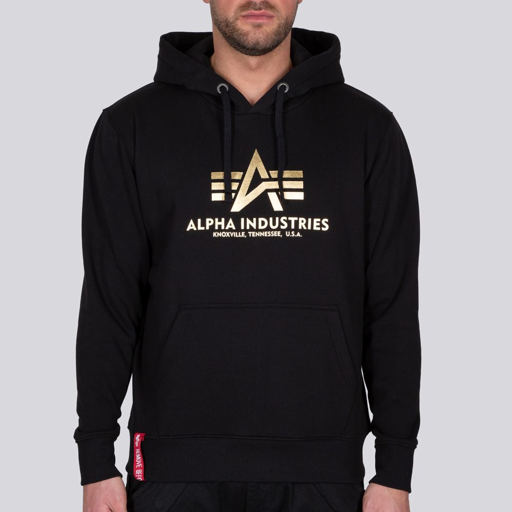 Alpha Industries Basic Hoody Foil Print Black Yellow Gold