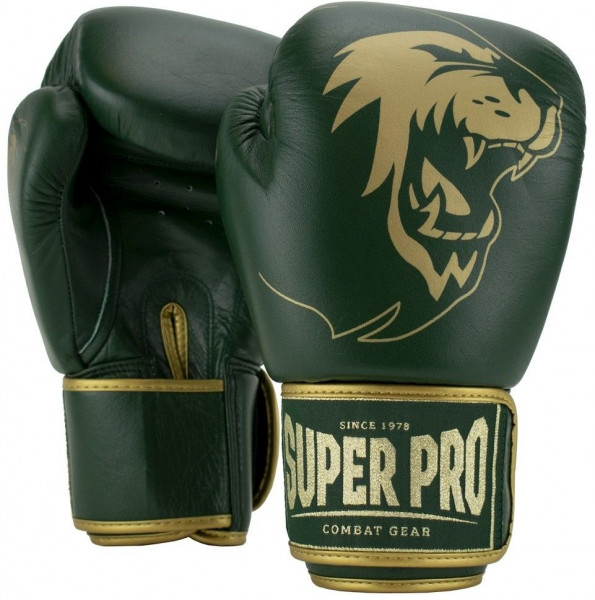 Super Pro Combat Gear Warrior Grün/Gold Boxen Leder | | SE Sport | Boxhandschuhe Fanartikel