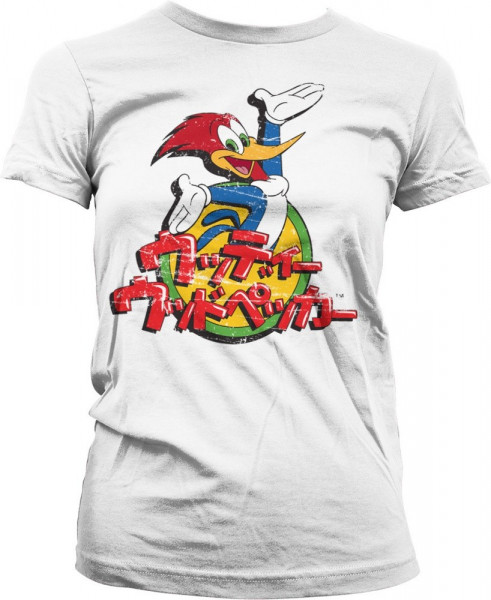 Woody Woodpecker Washed Japanese Logo Girly Tee Damen T-Shirt White