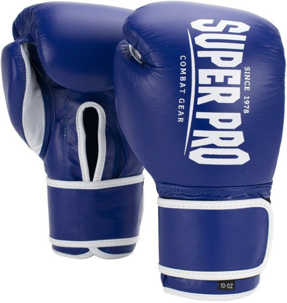 Super Pro Combat Gear Winner Wettkampfhandschuhe Klettverschluss Blau/Weiß-10 oz