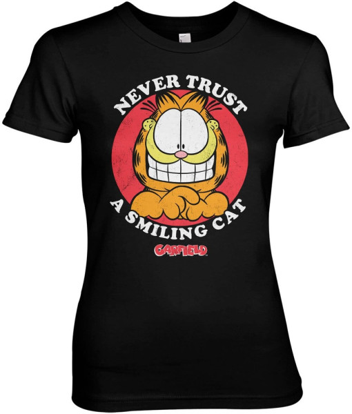 Garfield Never Trust A Smiling Cat Girly Tee Damen T-Shirt Black