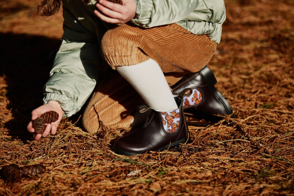 Blundstone Kinder Chelsea Boots #2395 Brown Leather With Butterfly Lilac Elastic (Kids)