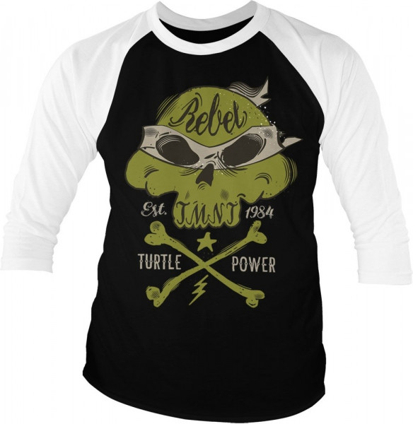 Teenage Mutant Ninja Turtles TMNT Rebel Turtle Power Baseball 3/4 Sleeve Tee T-Shirt White-Black