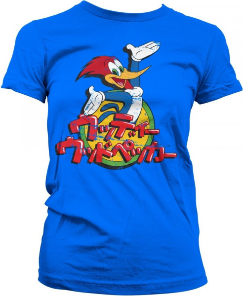 Woody Woodpecker Washed Japanese Logo Girly Tee Damen T-Shirt Blue