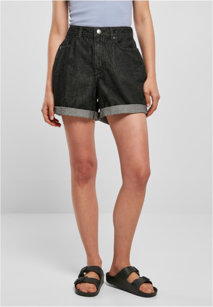 Urban Classics Damen Ladies High Waist Boyfriend Shorts Black Washed