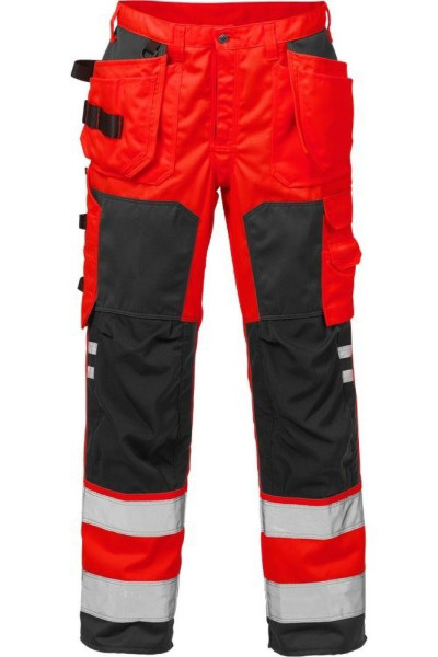 Fristads Warnschutz-Hose High Vis Handwerkerhose Kl. 2 2025 PLU Warnschutz-Rot/Schwarz