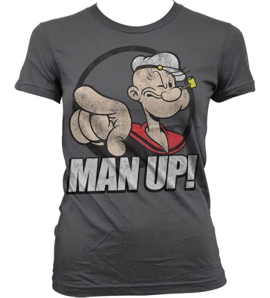 Popeye Man Up! Girly T-Shirt Damen Dark-Grey