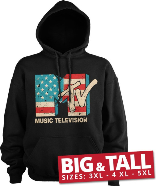 MTV Distressed USA-Flag Big & Tall Hoodie Black
