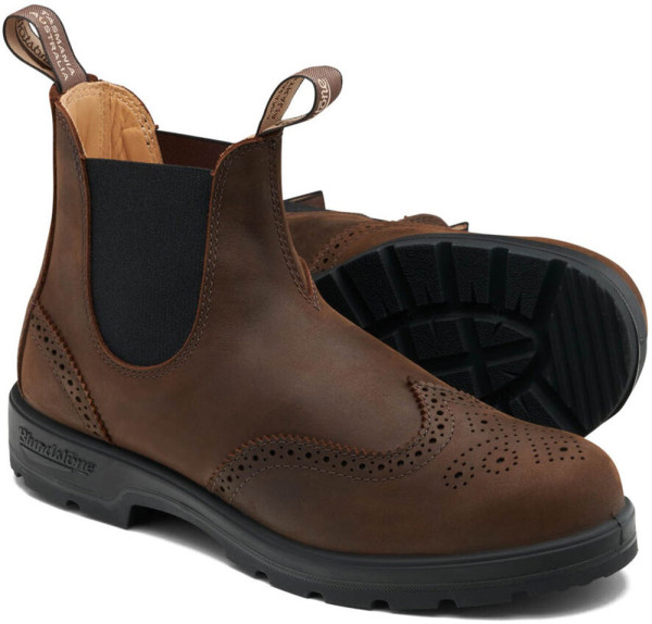 Blundstone Chelsea Boots #2444 Brogued Antique Brown Leather (Classics Series)