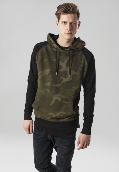 Urban Classics Hoodie Camo Contrast Raglan Hoody Olive Camouflage/Black