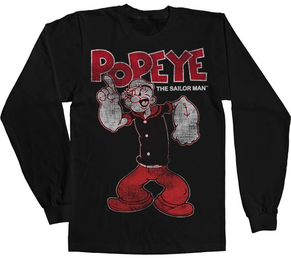 Popeye Distressed Sailor Man Longsleeve Tee Black