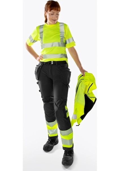 Fristads High Vis Green Handwerker Stretchhose Damen Kl. 1 2663 GSTP Warnschutz-Gelb/Schwarz