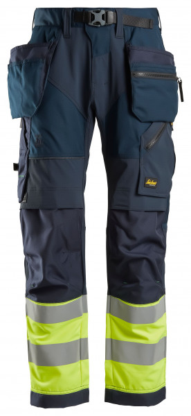 Snickers FlexiWork Hi-Vis Arbeitshose m. Holstertaschen, Kl. 1, EN 14404, 20471 Navy-HV-Gelb