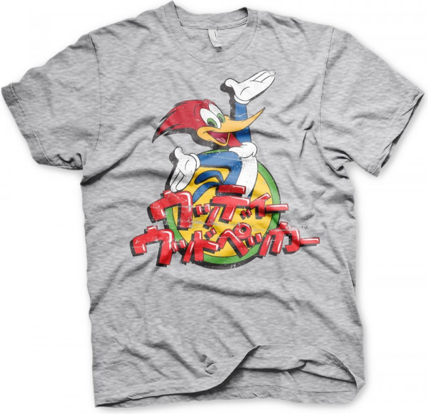 Woody Woodpecker Washed Japanese Logo T-Shirt Heather-Grey