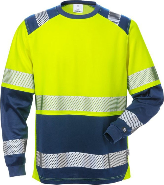 Fristads Warnschutz T-Shirt High Vis T-Shirt Langarm, Kl. 2 7457 THV Warnschutz-Gelb/Marine