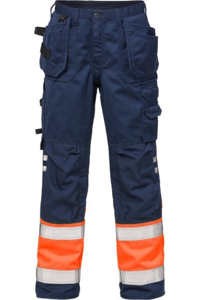 Fristads Warnschutz-Hose High Vis Handwerkerhose Kl. 1 2029 PLU Warnschutz-Orange/Marine