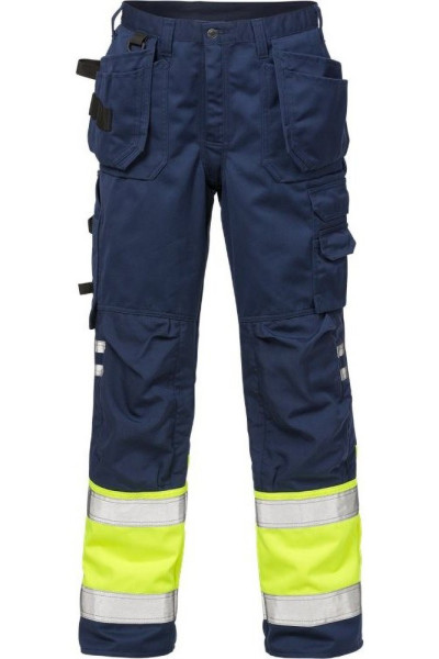 Fristads Warnschutz-Hose High Vis Handwerkerhose Kl. 1 2029 PLU Warnschutz-Gelb/Marine