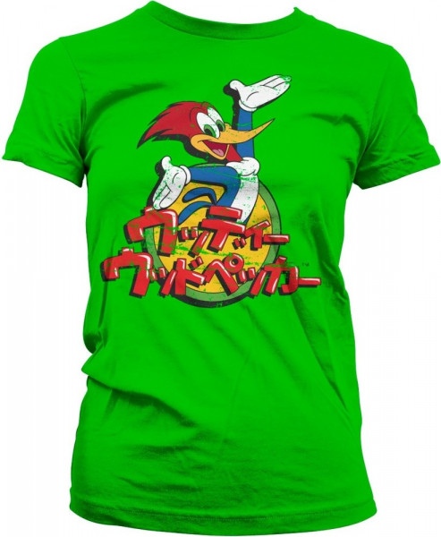 Woody Woodpecker Washed Japanese Logo Girly Tee Damen T-Shirt Green