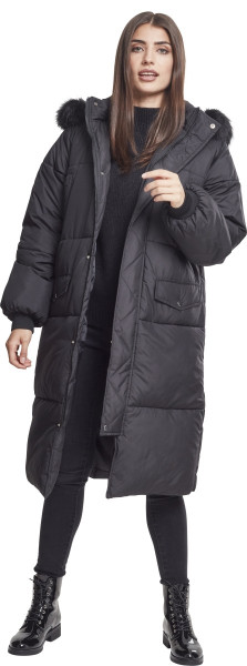 Black faux fur puffer coat online