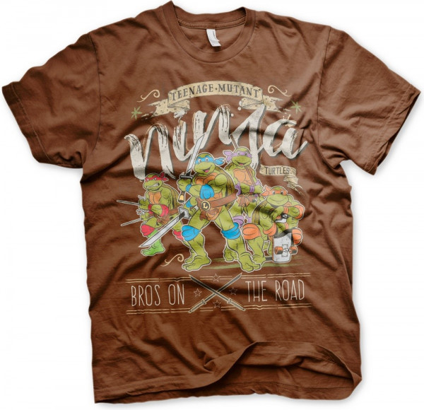 Teenage Mutant Ninja Turtles TMNT Bros On The Road T-Shirt Brown