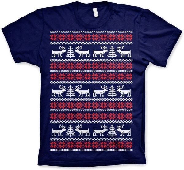 Hybris Christmas Knit Pattern White/Red T-Shirt Navy