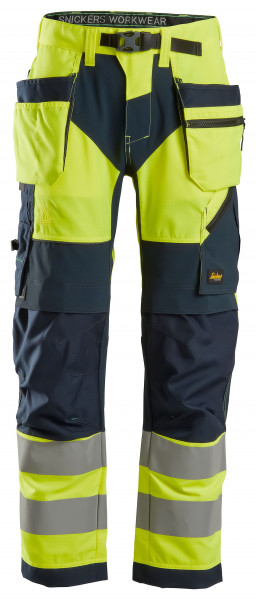 Snickers FlexiWork Hi-Vis Arbeitshose m. Holstertaschen, Kl. 2, EN 14404, 20471 HV-Gelb-Navy