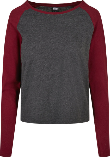 Urban Classics Damen Longsleeve Ladies Contrast Raglan Longsleeve Charcoal/Burgundy