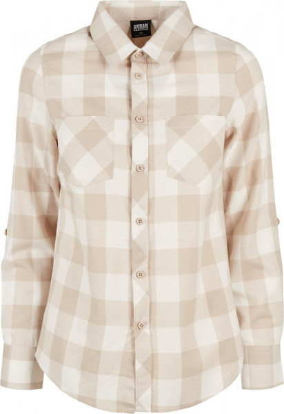 Urban Classics Damen Ladies Turnup Checked Flanell Shirt Whitesand/Lighttaupe