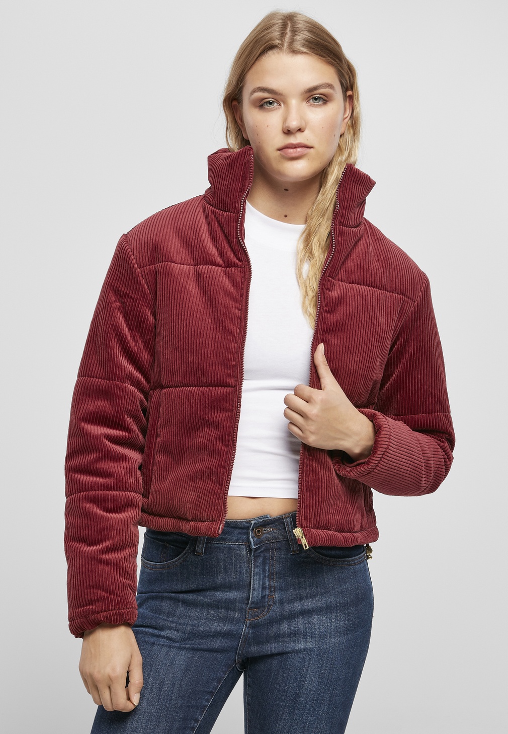 Light before dark sand corduroy cropped puffer jacket best sale