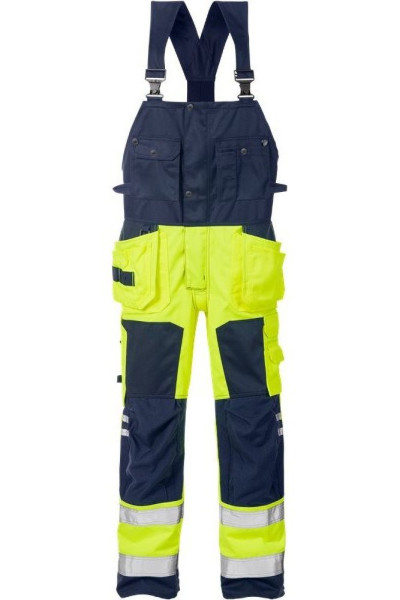 Fristads Warnschutz-Latzhose High Vis Handwerkerlatzhose Kl. 2 1014 PLU Warnschutz-Gelb/Marine