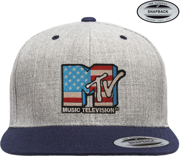 MTV American Flag Premium Snapback Cap Heather-Grey-Navy