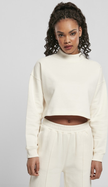 Urban Classics Damen Sweatshirt Ladies Cropped Oversized Sweat High Neck Crew Whitesand