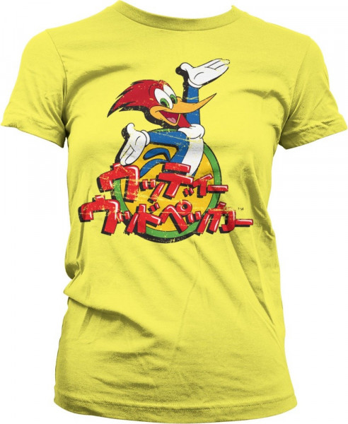 Woody Woodpecker Washed Japanese Logo Girly Tee Damen T-Shirt Yellow