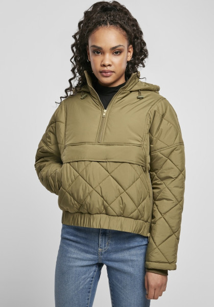 Urban Classics Damen Jacke Ladies Oversized Diamond Quilted Pull Over Jacket Tiniolive