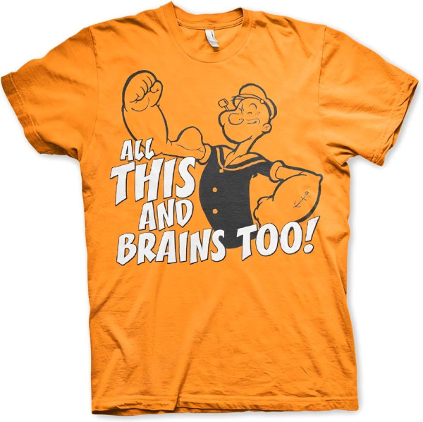 Popeye All This And Brains Too T-Shirt Orange