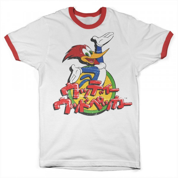 Woody Woodpecker Washed Japanese Logo Ringer Tee T-Shirt White-Red