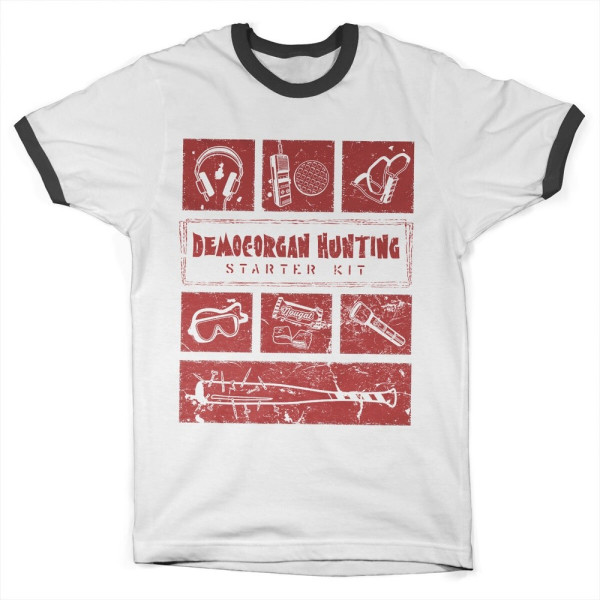 Stranger Things Demogorgan Hunter Starter Kit Ringer Tee T-Shirt White-Black