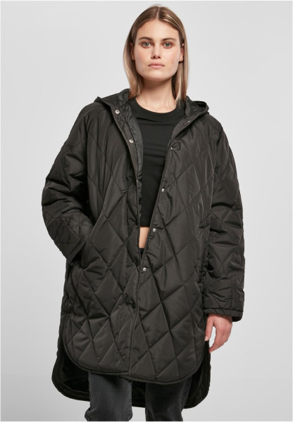 Urban Classics Damen Sweatshirt Ladies Oversized Diamond Quilted Hooded Coat Black