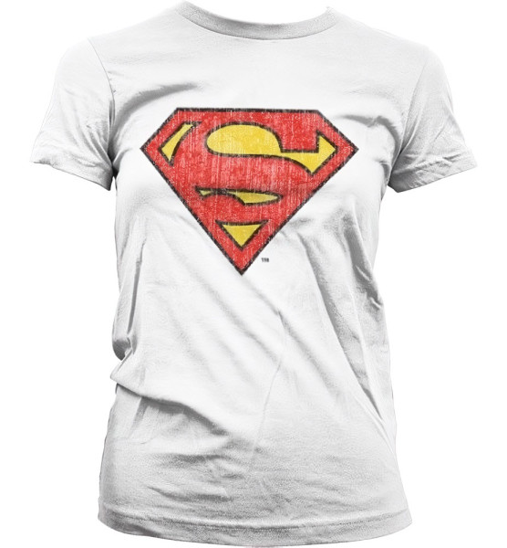 Superman Washed Shield Girly T-Shirt Damen White