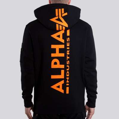 Alpha Industries Sweatshirt Back Print Hoody Neon Print Black Neon Orange Hoodies Sweatshirts Men Lifestyle kustom kult