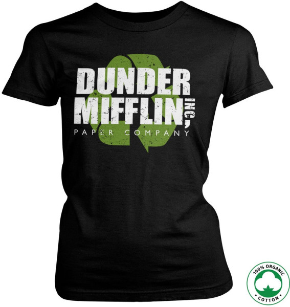 The Office Dunder Mifflin Recycle Logo Organic Girly Tee Damen T-Shirt Black