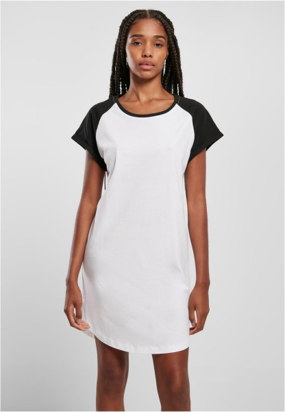 Urban Classics Damen Kleid Ladies Contrast Raglan Tee Dress White/Black