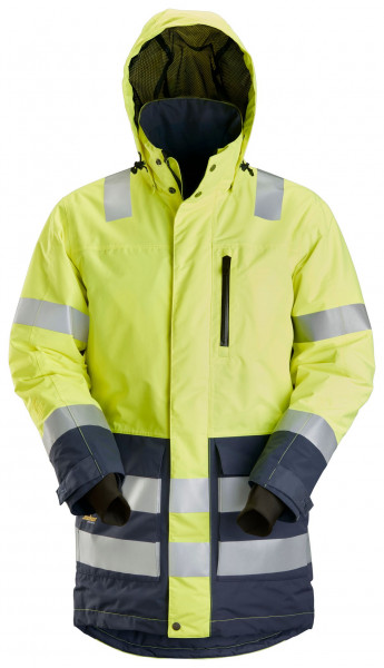 Snickers AllroundWork Hi-Vis wasserdichter Parka, Kl. 3, EN 20471, 343 HV-Gelb-Navy