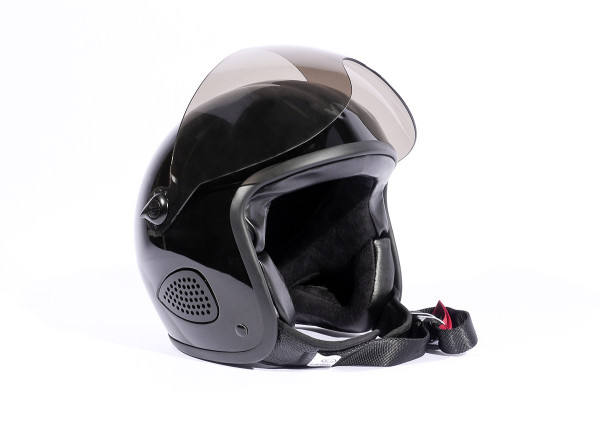 Bores Motorrad Helm Gensler Kult Jethelm mit Visier u. Textil Innenfutter glänzend Black