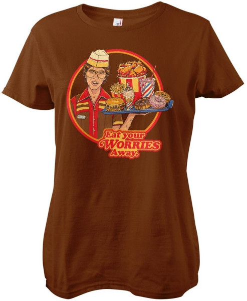 Steven Rhodes Eat Your Worries Away Girly Tee Damen T-Shirt Brown