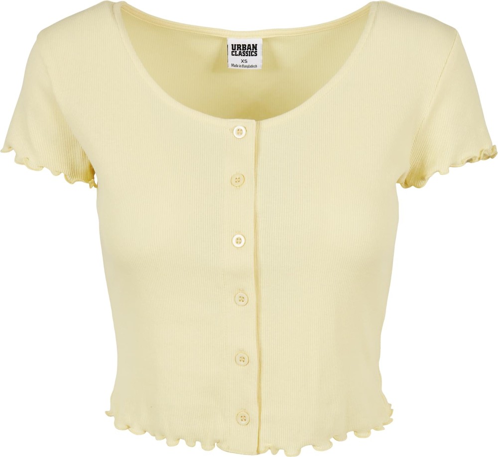 Urban Classics Lifestyle Softyellow / | Rib | Cropped T-Shirts Button Tee Up Damen Ladies | Damen Tops