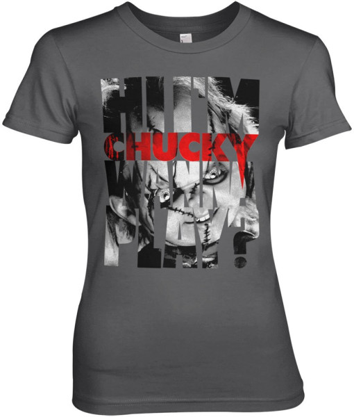 Chucky Wanna Play Cutout Girly Tee Damen T-Shirt Dark-Grey